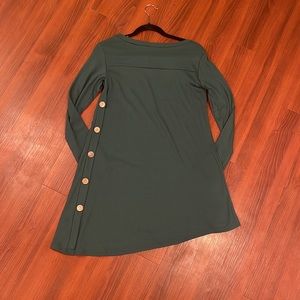 Korsis Tunic Dress in Emerald Green M w/5 Wood Buttons Empire Yoke Fleece EUC